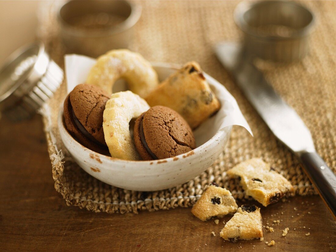 Assorted cookies in a dish