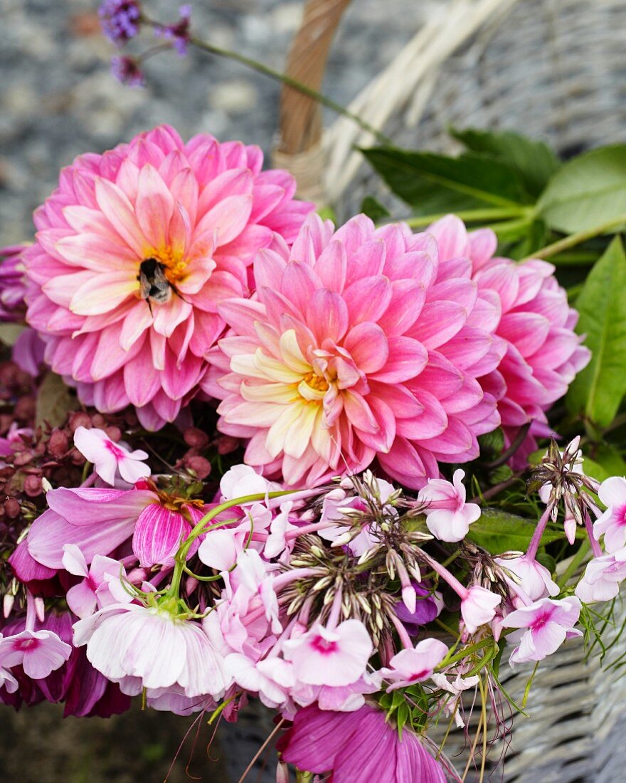 Basket of summer garden flowers