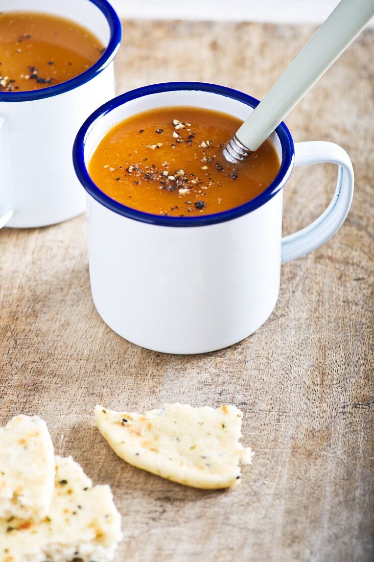 Carrot soup with coriander and naan bread