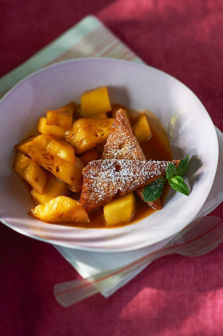 French toast with pineapple and mango