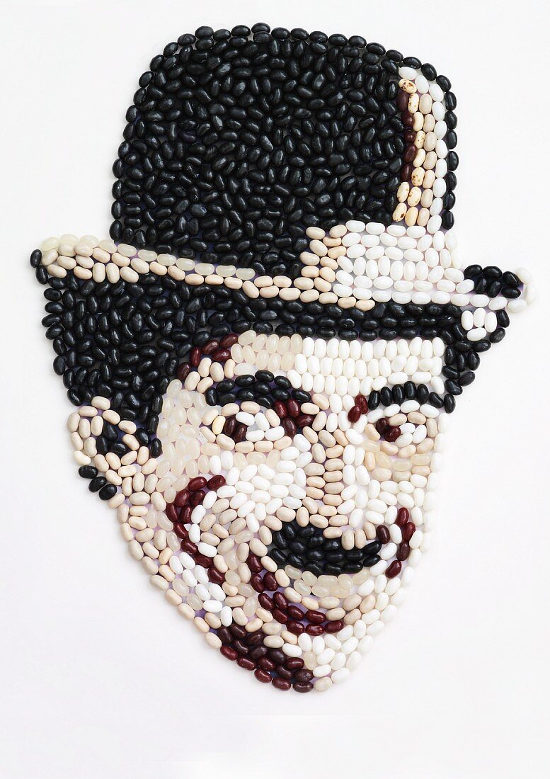 The face of Charlie Chaplin made using jelly beans