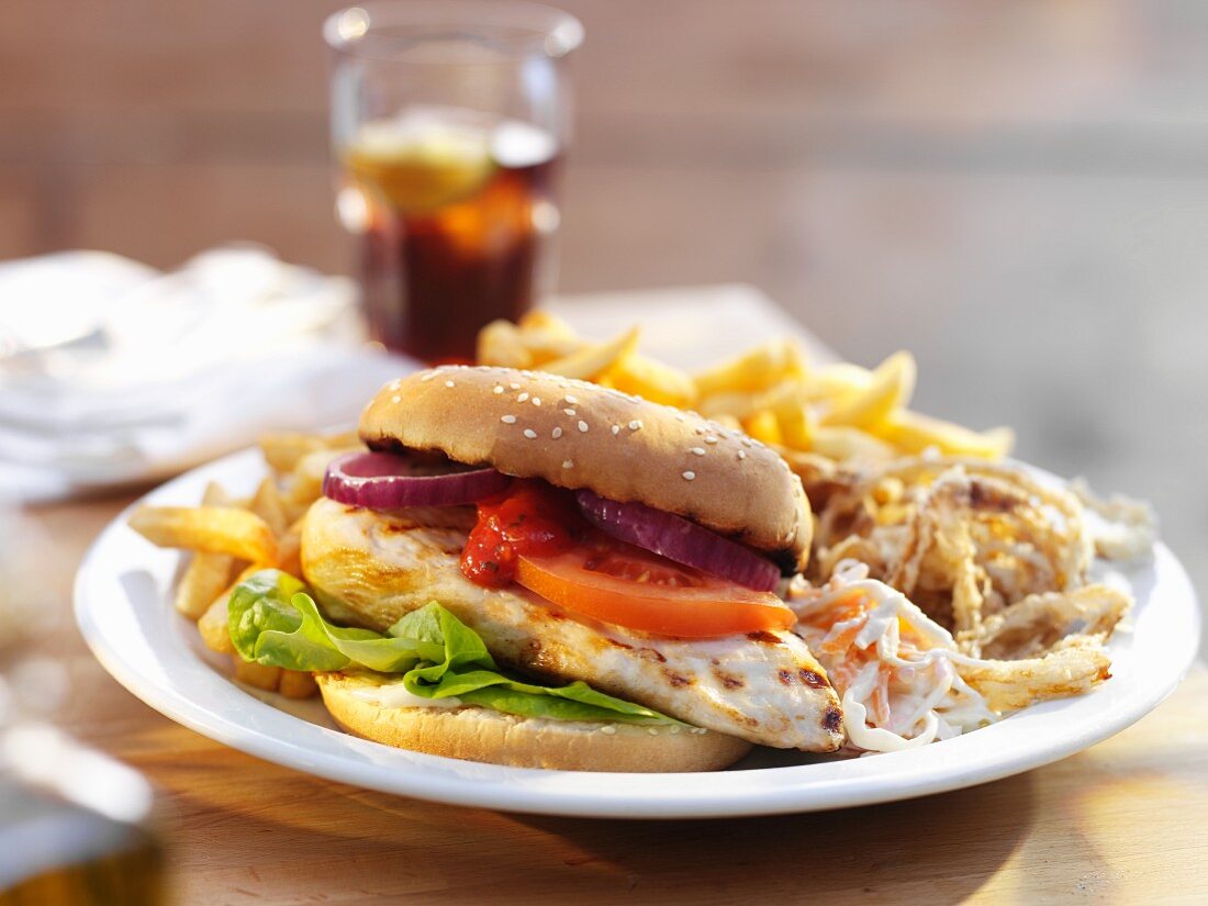 Chicken burger with chips