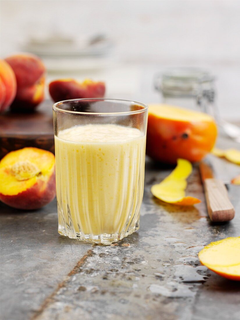 Peach, mango and yogurt drink