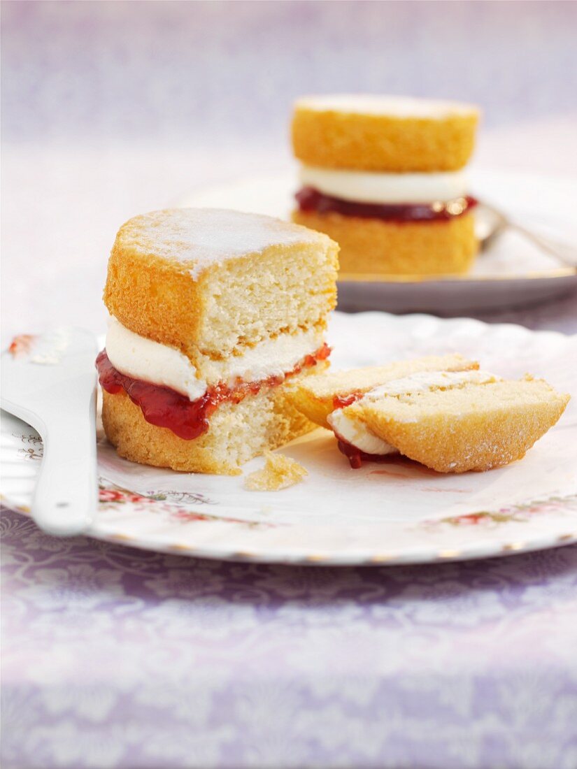A mini Victoria Sponge cake (sponge cake with vanilla buttercream and strawberry jam)