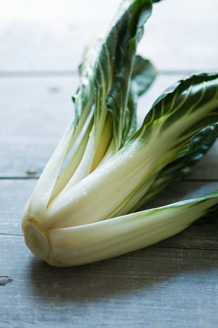 Fresh chard on a wooden table