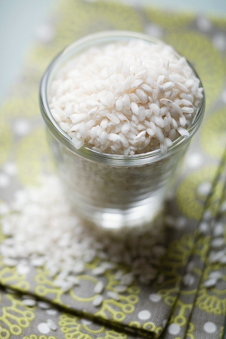 Arborio rice in a glass