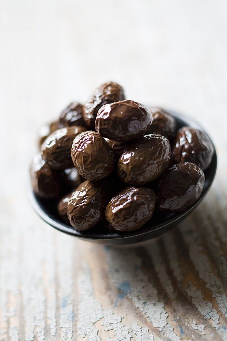 Marinated olives in a small bowl