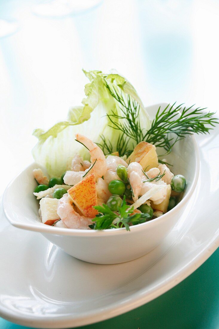 Swedish prawn salad with peas and dill
