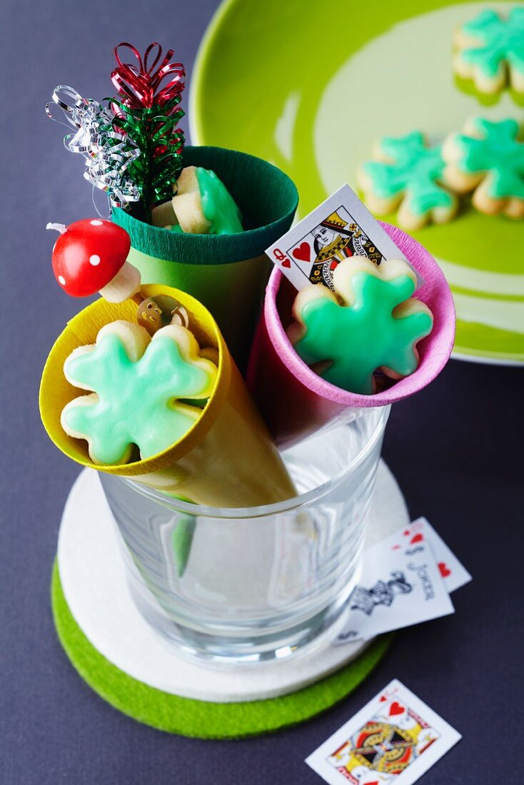 Cones filled with lucky biscuits as gifts