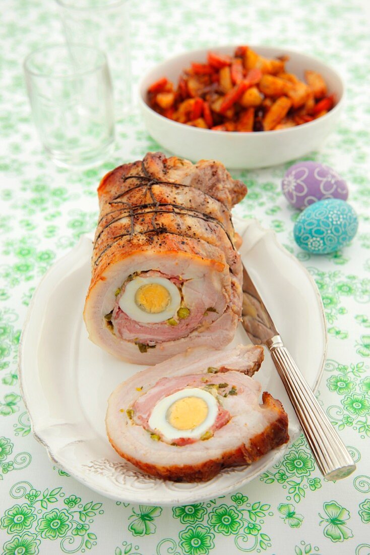 Roast pork stuffed with egg