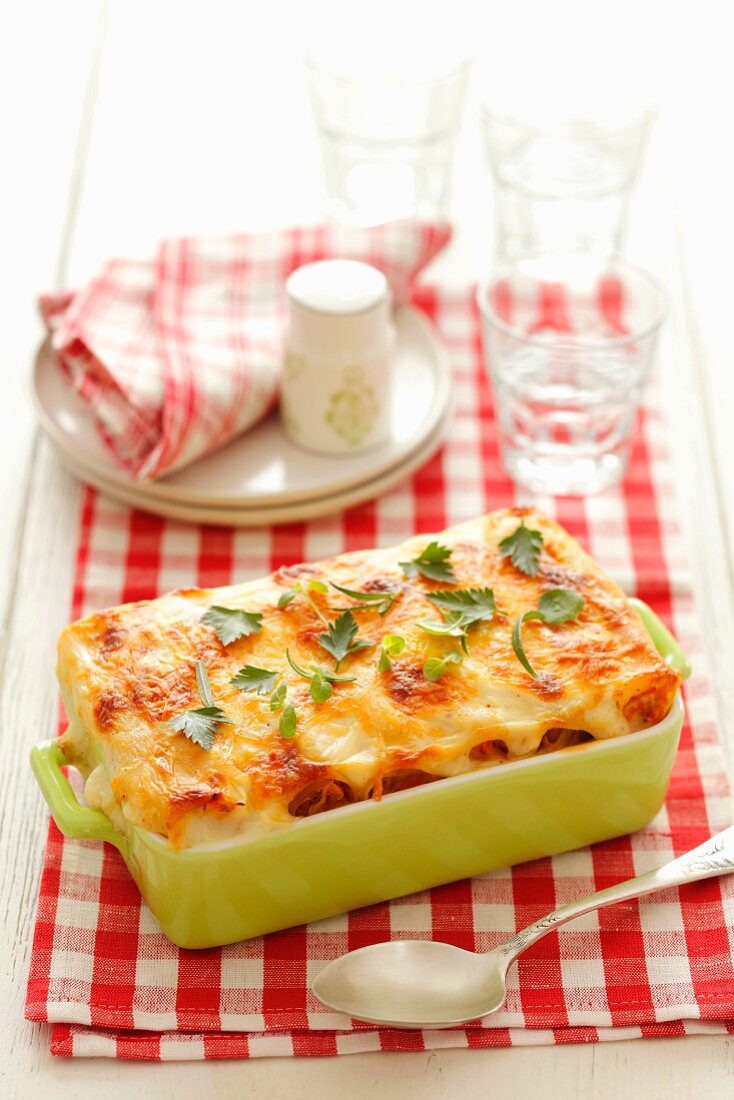 Cannelloni with carrots and leek in béchamel sauce