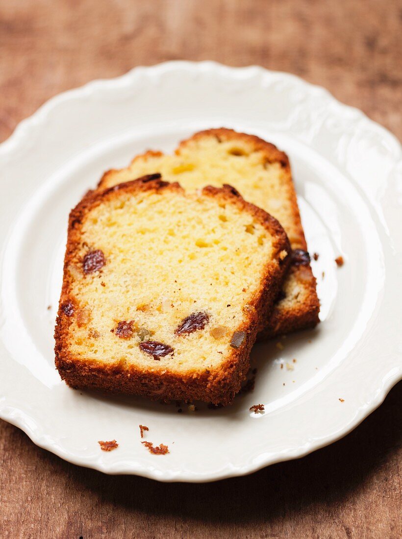 Two slices of raisin cake