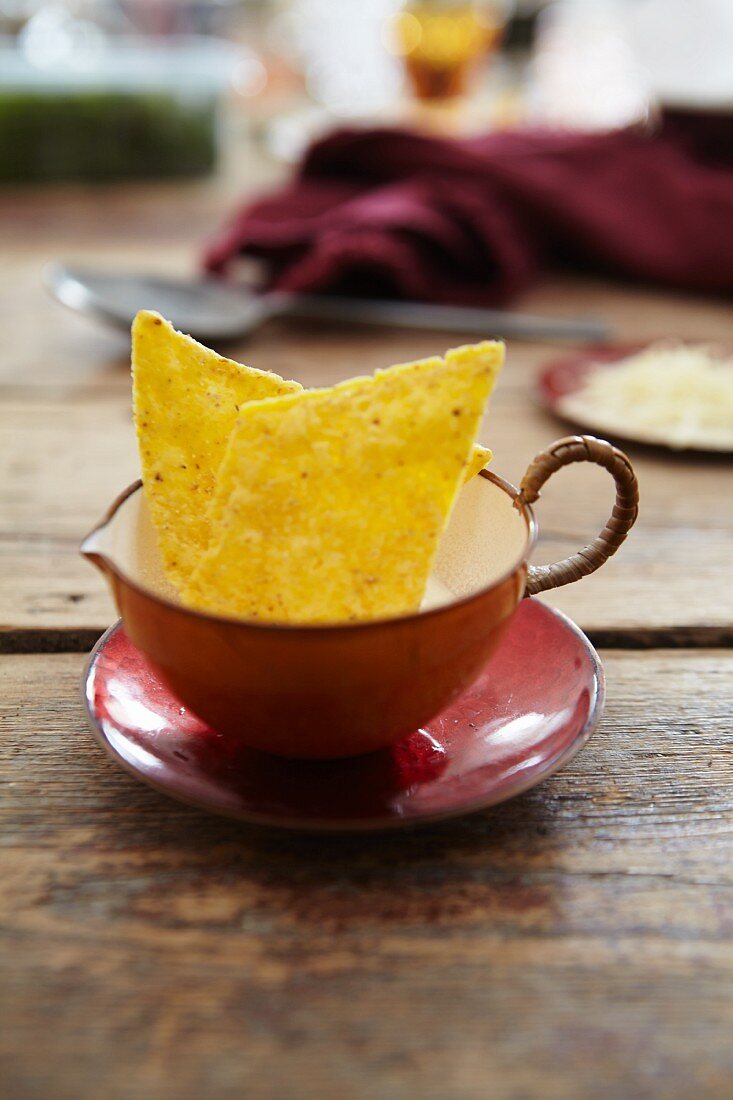 Tortilla chips in a soup cup