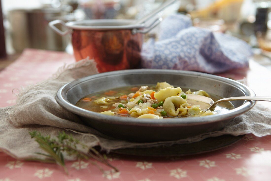 Tortellini soup with vegetables