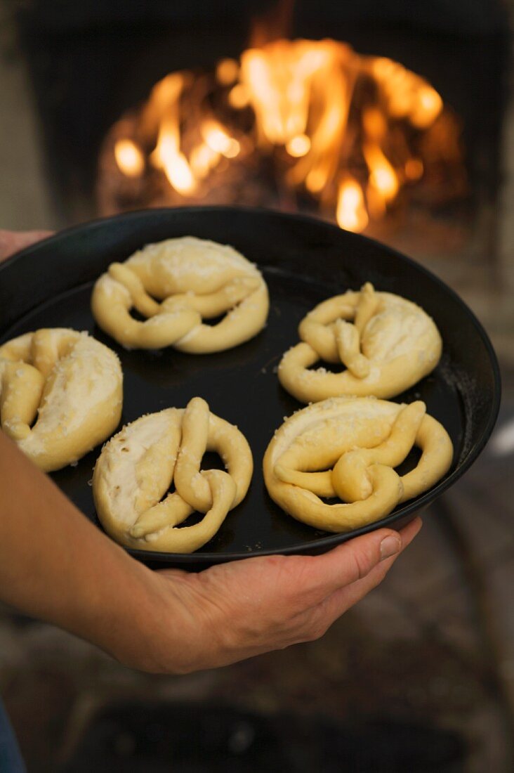 Lye pretzels cooked in a clay oven