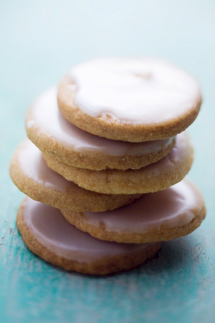 A stack of sable biscuits with lemon icing