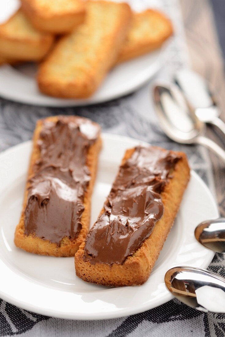 Slices of bread topped with chocolate spread