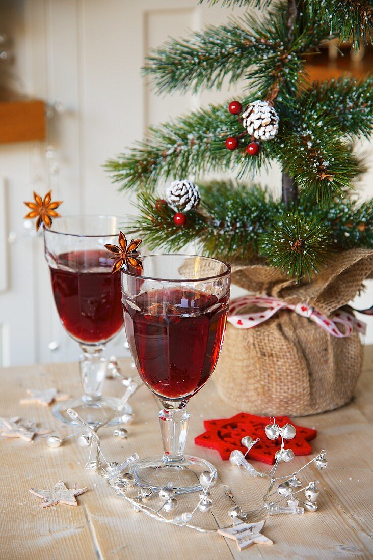 Red wine punch with star anise for Christmas