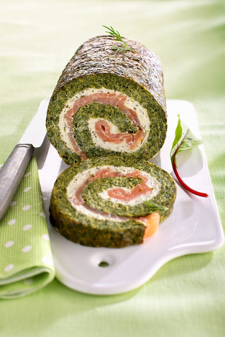 Spinach, Salmon and Herb Cream Cheese Roulade