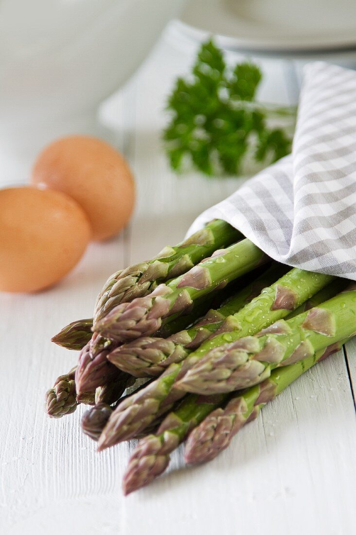 Asparagus wrapped in a napkin