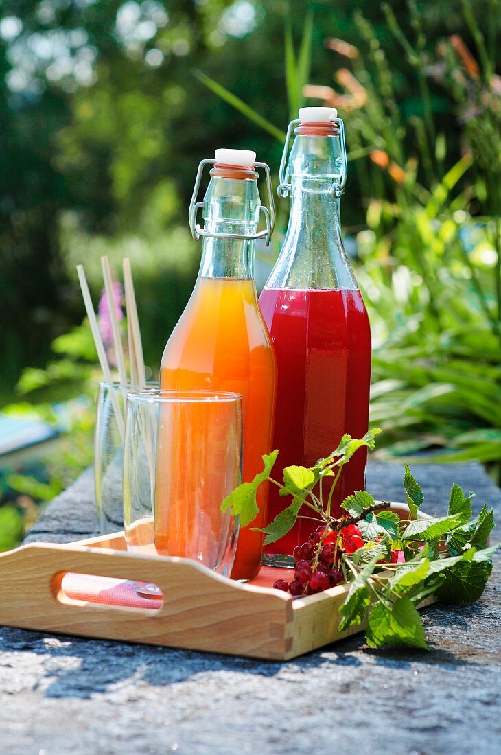 Redcurrant syrup and peach syrup