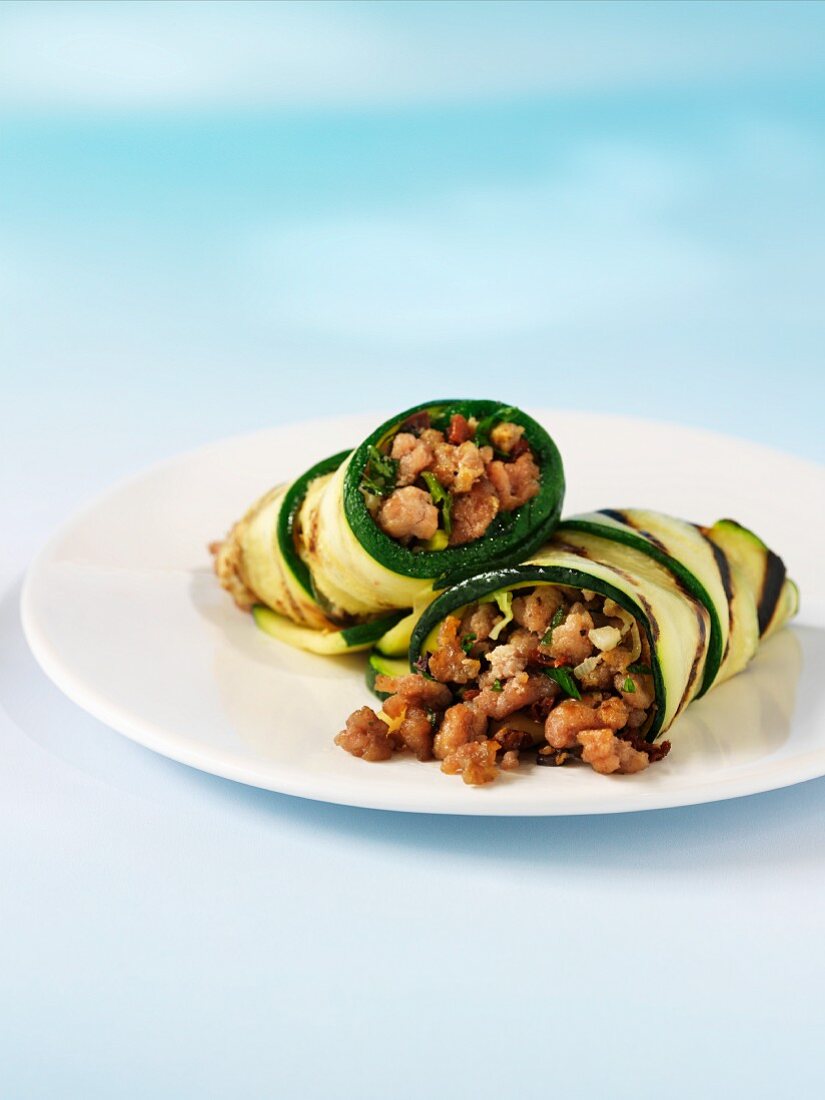 Strips of courgette wrapped around turkey mince