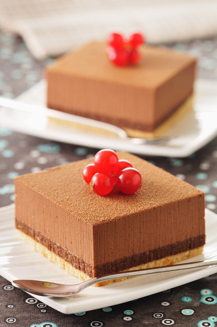 Chocolate slices with redcurrants