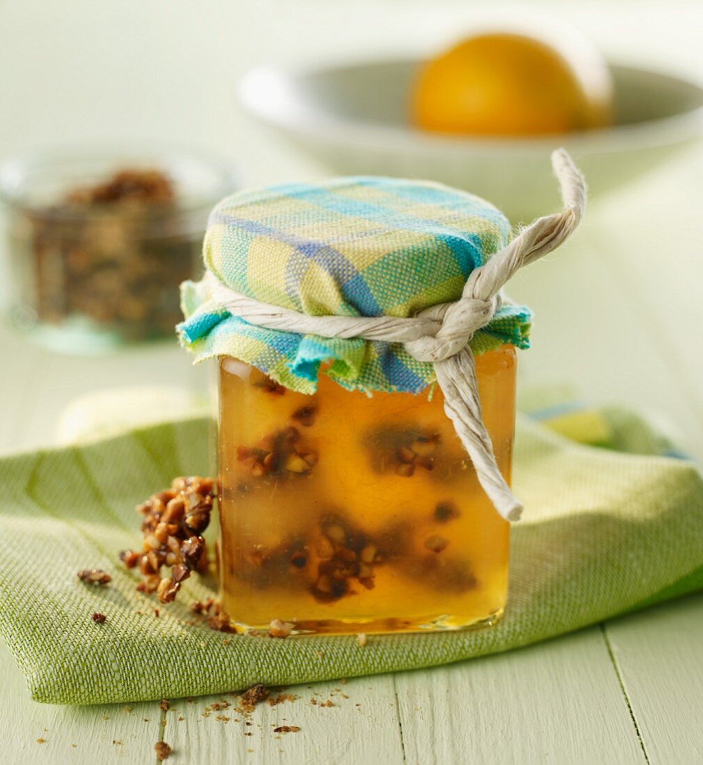 Pineapple jam with chunks of almond brittle