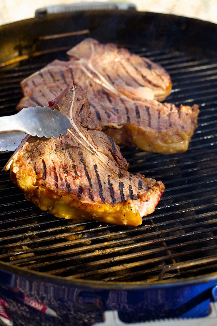 Beef rib steaks on the barbecue