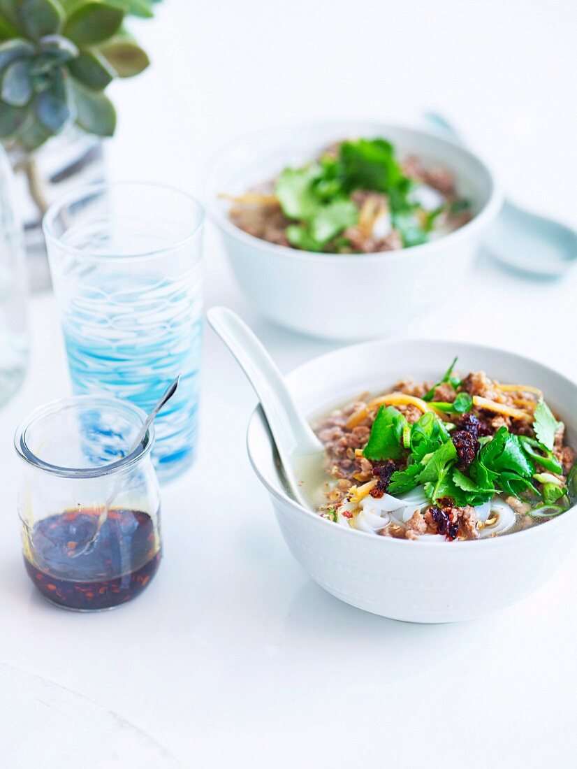 Asian noodle soup with pork