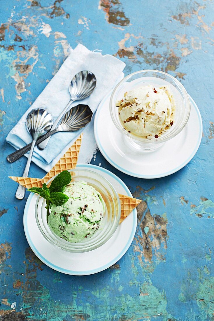 Salted caramel ice cream and mint choc chip ice cream