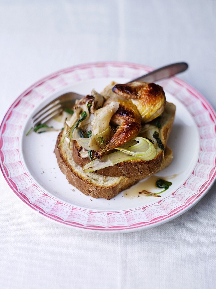 Quail in balsamic vinegar on white bread