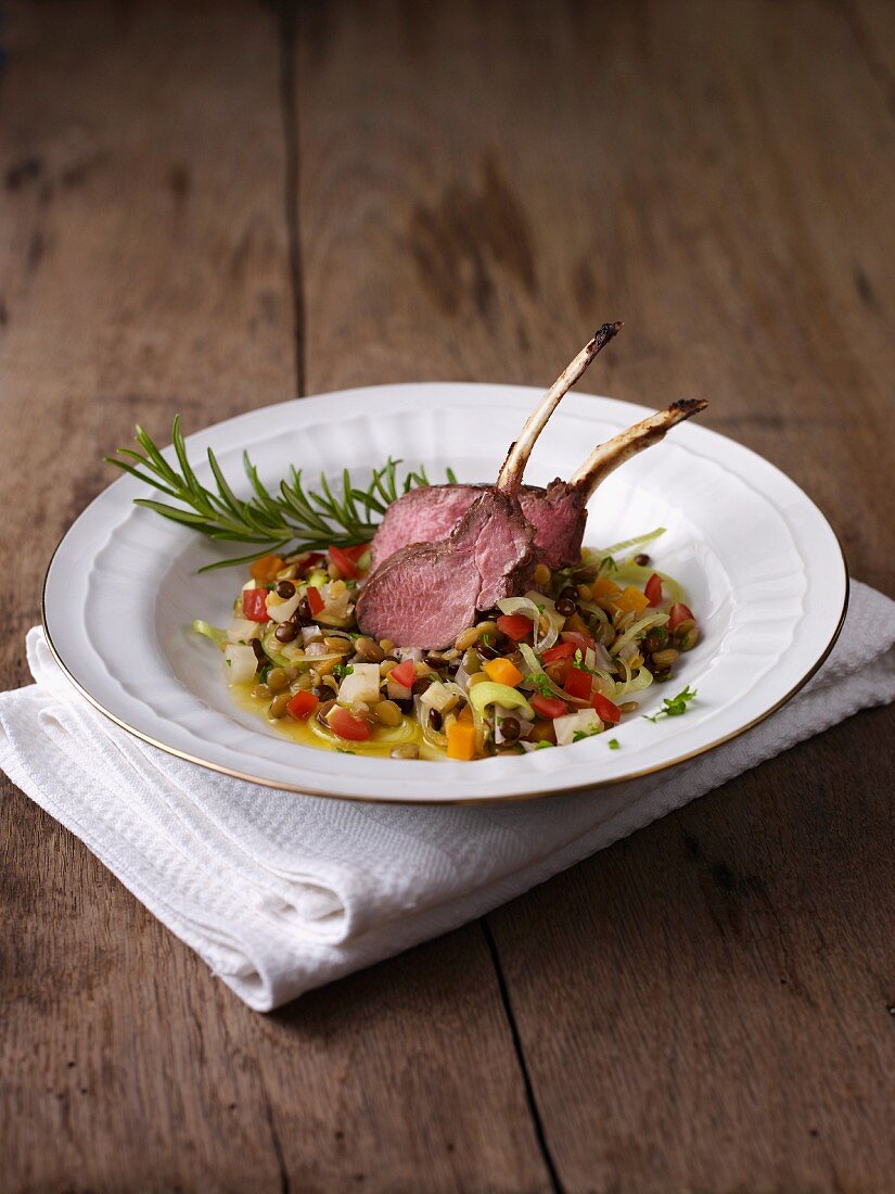 Venison loin chops with vegetables and rosemary