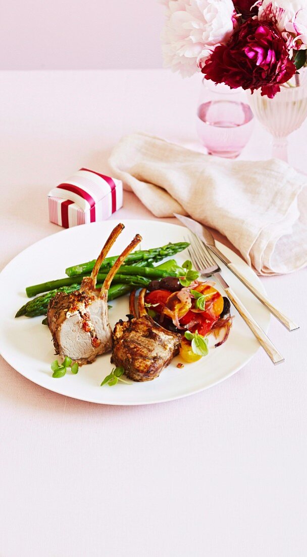 Stuffed rack of lamb with tomato salsa for Valentine's Day