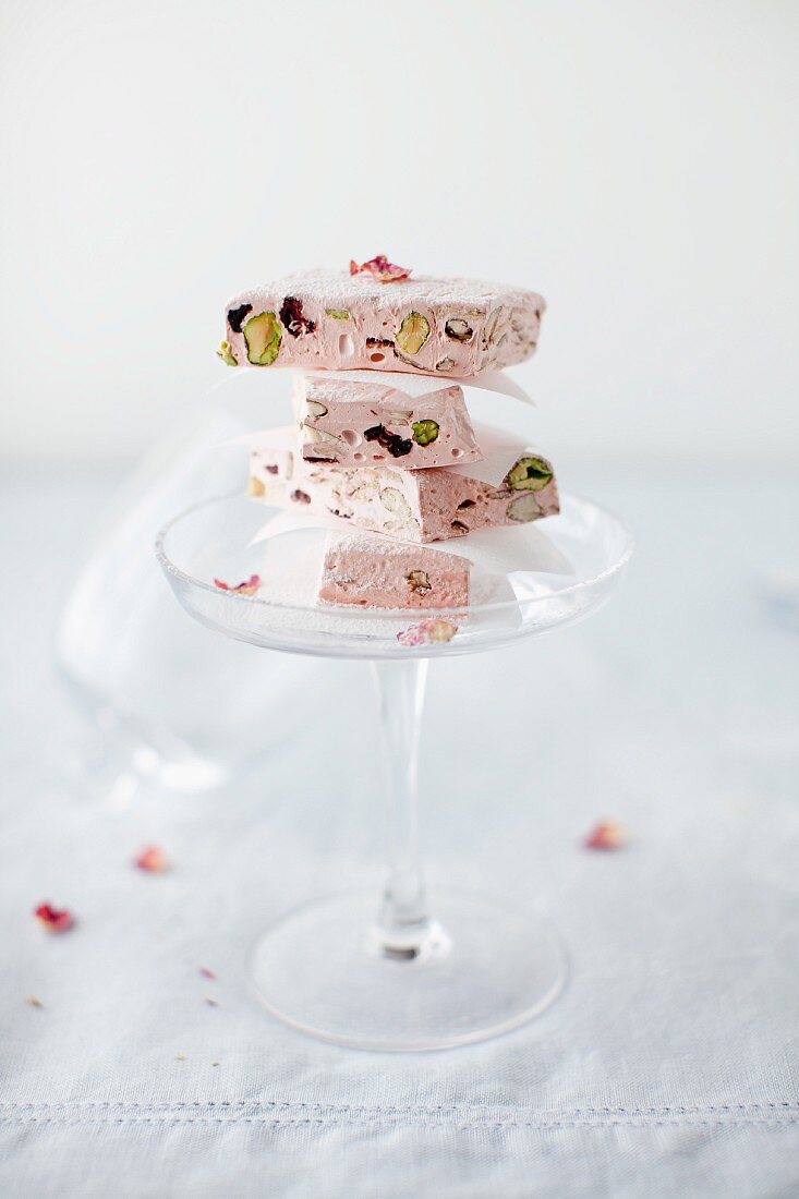 Rose Nougat Stacked in a Champagne Glass