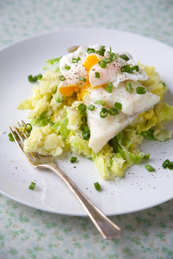 Haddock on Colcannon with a Poached Egg