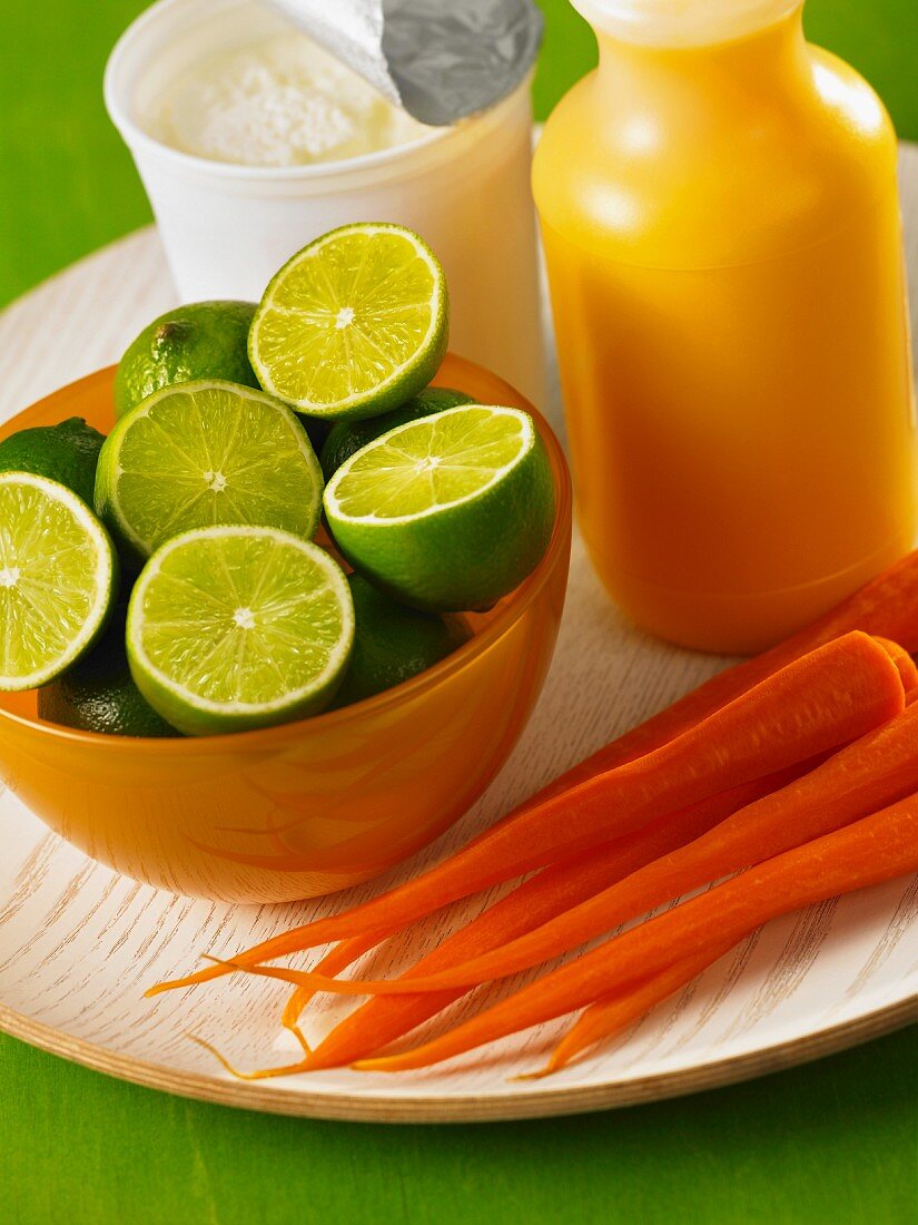 Ingredients for carrot and lime lassi