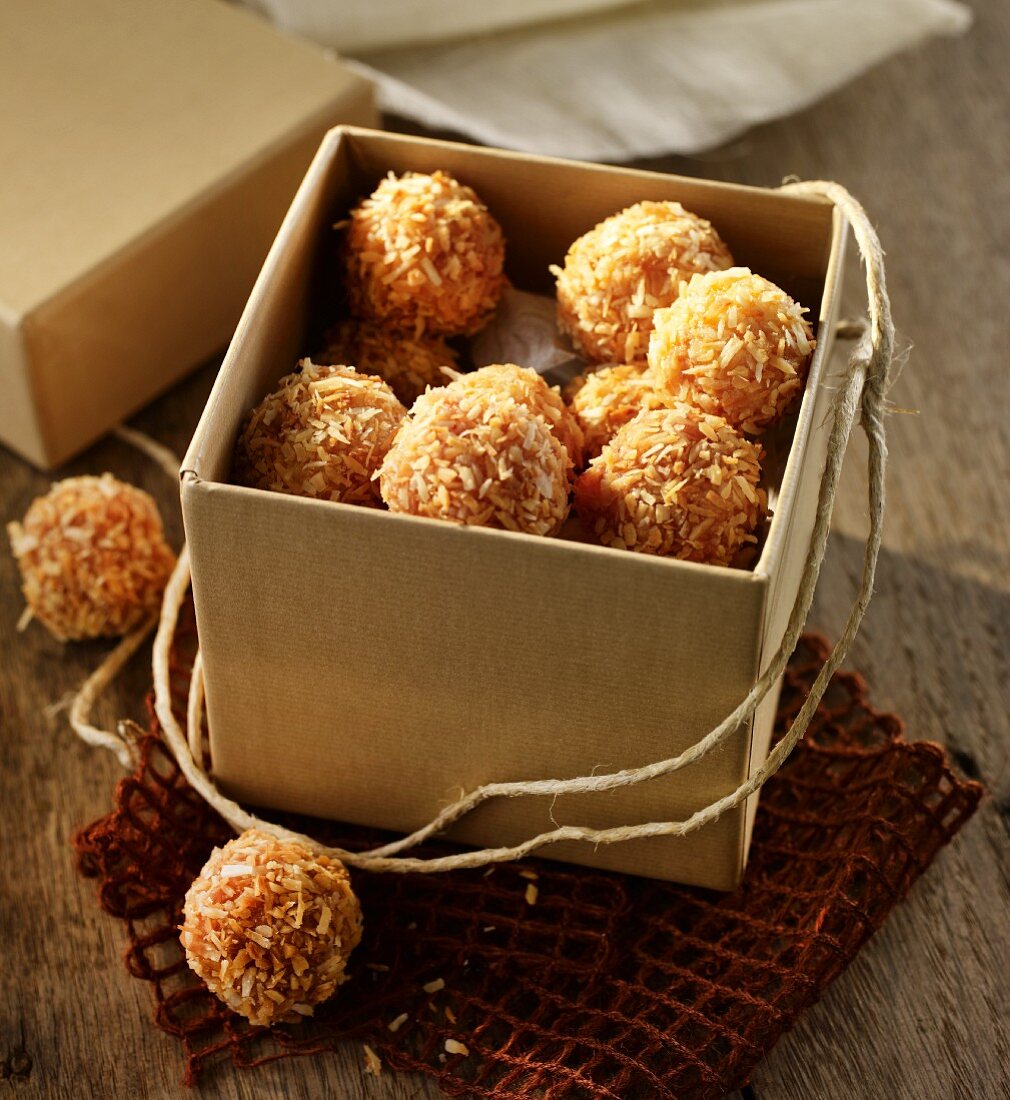 Fruit balls coated in shredded coconut