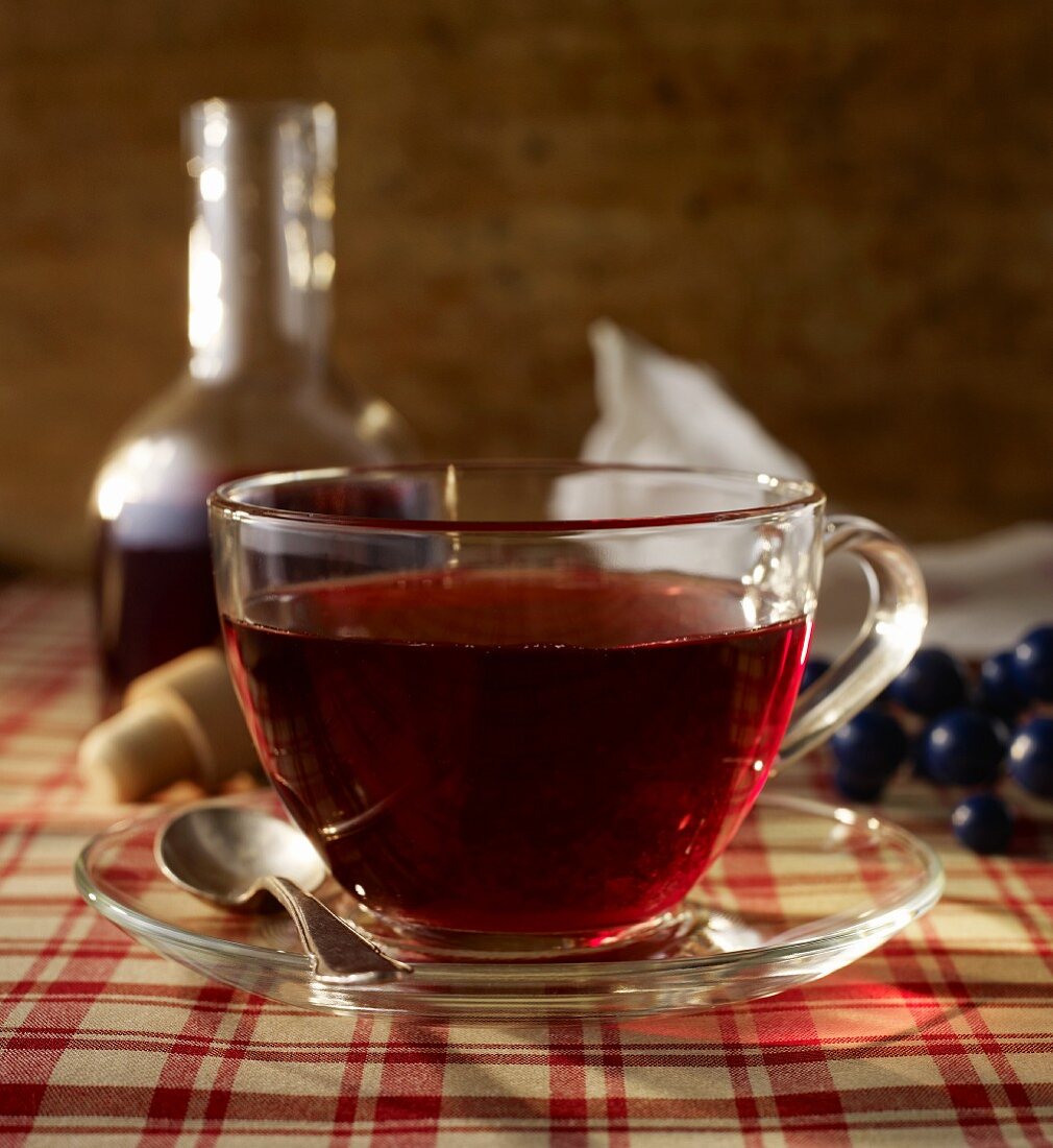 Hot tea with elderberry syrup