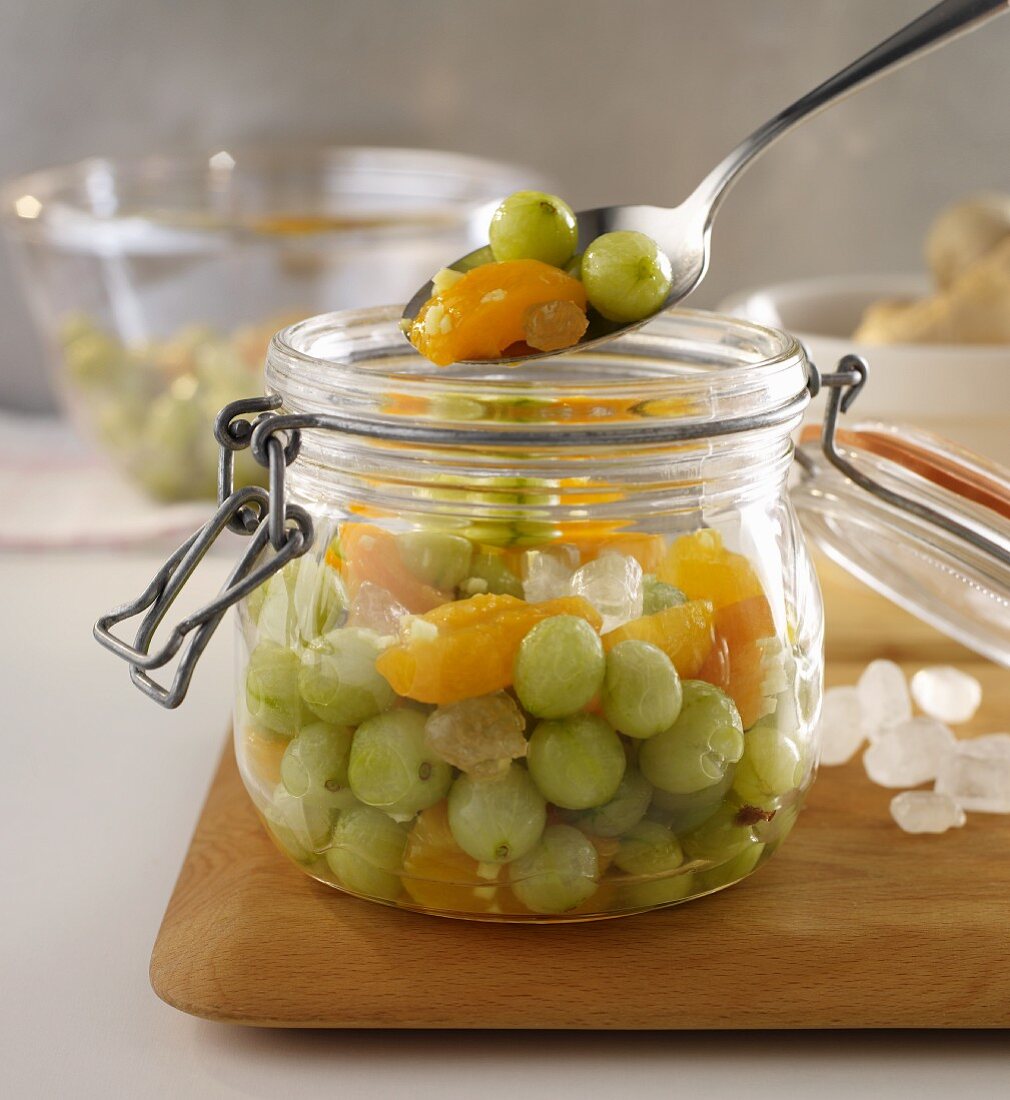 Stewed gooseberries and apricots