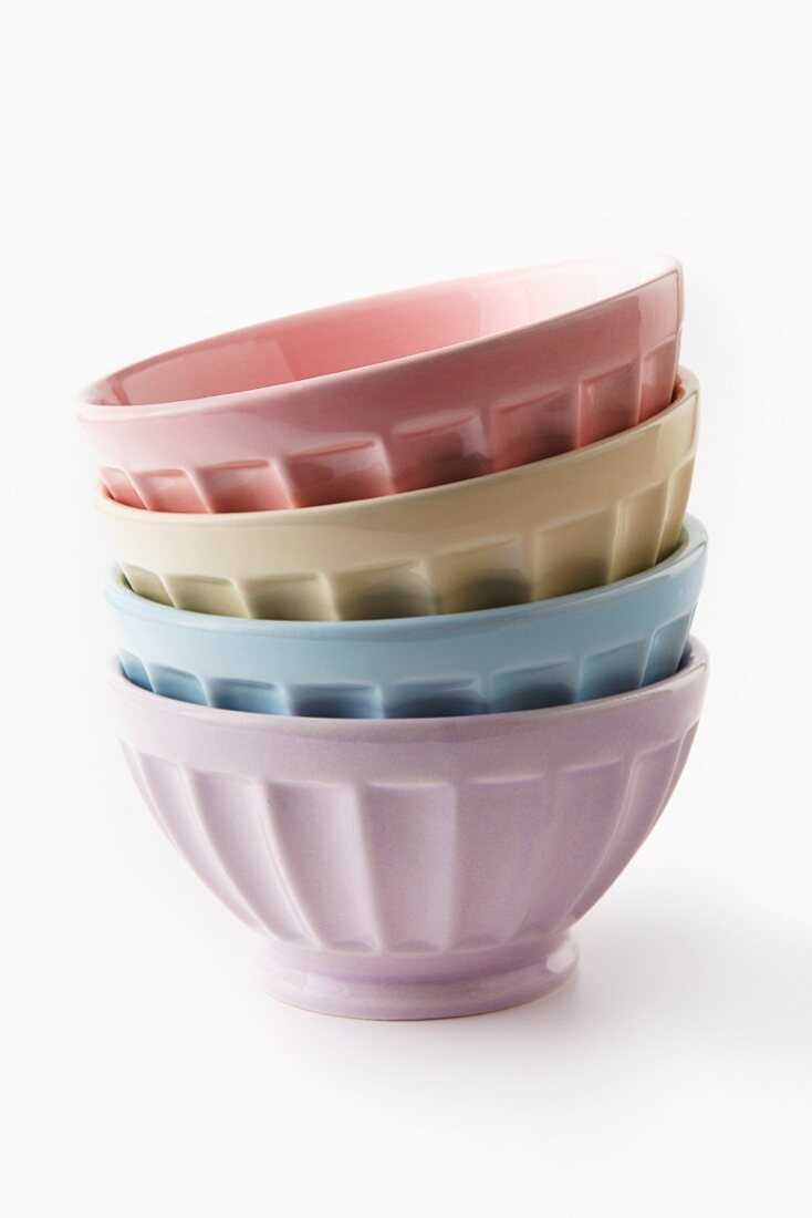 A stack of pastel-coloured bowls