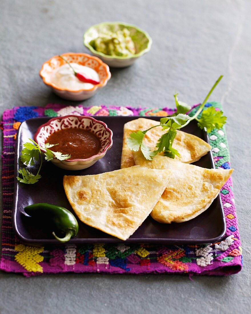 Quesadillas with three sauces