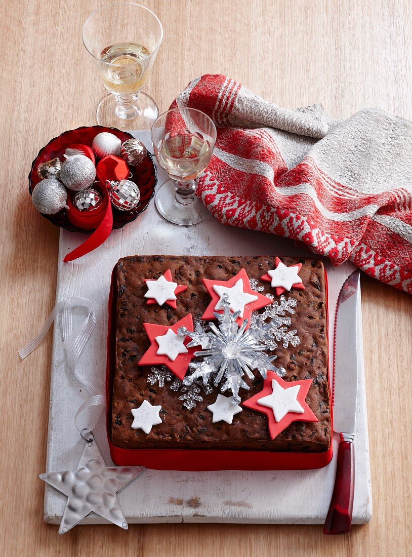Christmas cake decorated with fondant stars