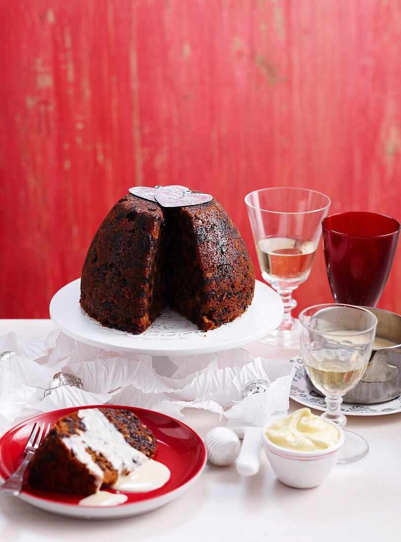 Christmas pudding with brandy butter