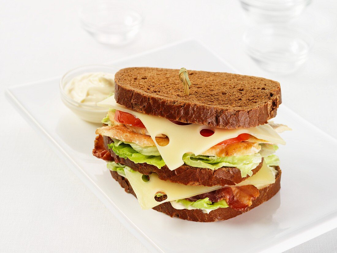 A BLT sandwich with Emmental cheese and chicken