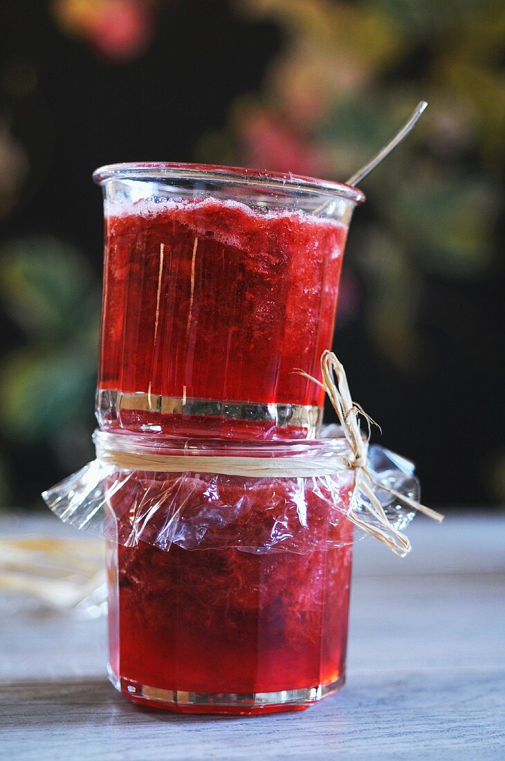 Two glasses of strawberry jam