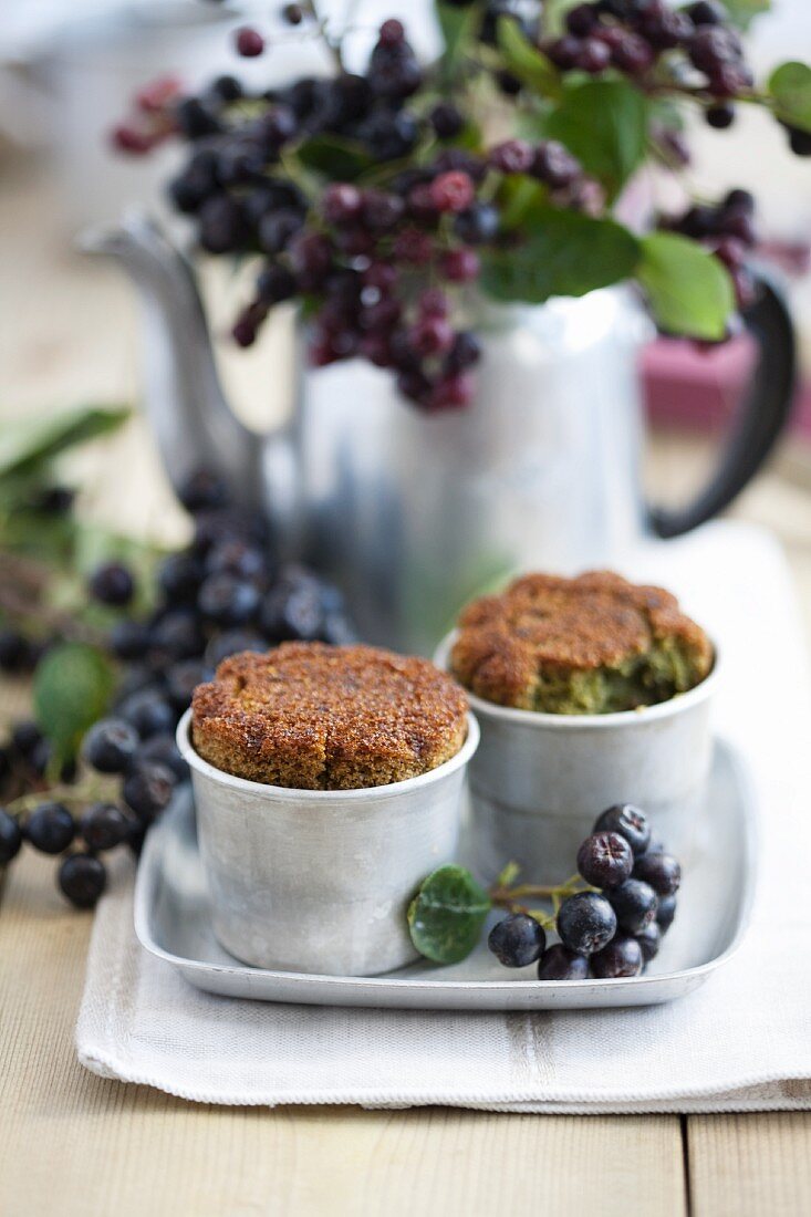 Green tea muffins with aronia jam
