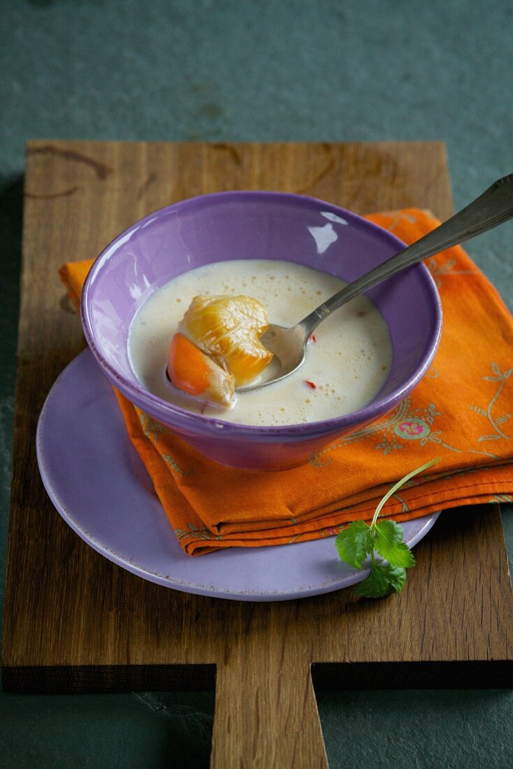 Soup with smoked scallops