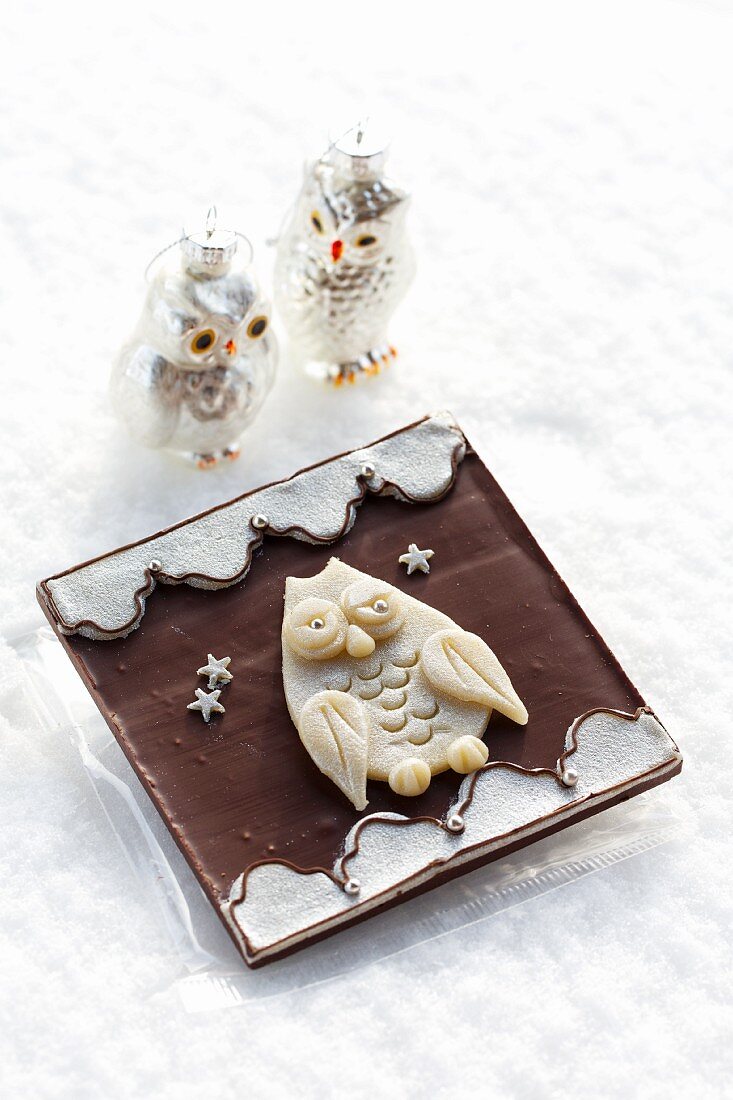 Christmas chocolate decorated with an owl