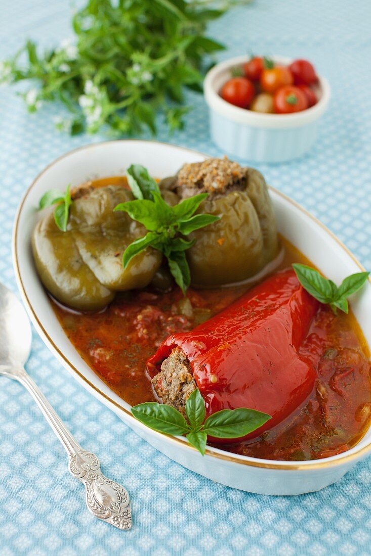 Stuffed Peppers in Tomato Basil Sauce